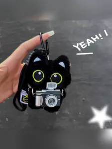 Cute Cat Keychain, Camera Bag Charm, Creative Gift for Couples, Animal Pattern, Casual Style, All Seasons Decor, Fuzzy Keychain