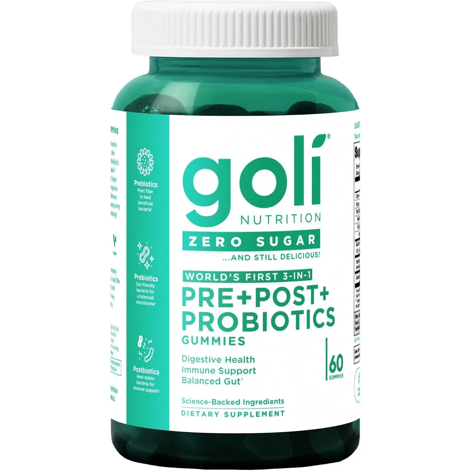 Goli Zero Sugar Pre Pro Postbiotic Gummies - Worlds First 3-in-1 with DE111, XOS, MCC1849 - No Sugar Alcohols - Vegan, Keto-Friendly, Non-GMO