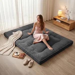 Futon Mattress  Size, 4" Thicken  Futon Mattress Sleeping Pad, Corduroy Foldable Floor Mattress, Roll Up Tatami Mat for Adults Guest Room Bedroom, Grey
