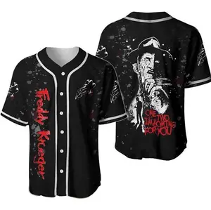 Personalized Scary Halloween Freddy Krueger Baseball Jersey Shirt, Baseball Jersey Shirt, Outdoor Sports, Sport Shirt, Dynamic And Comfortable
