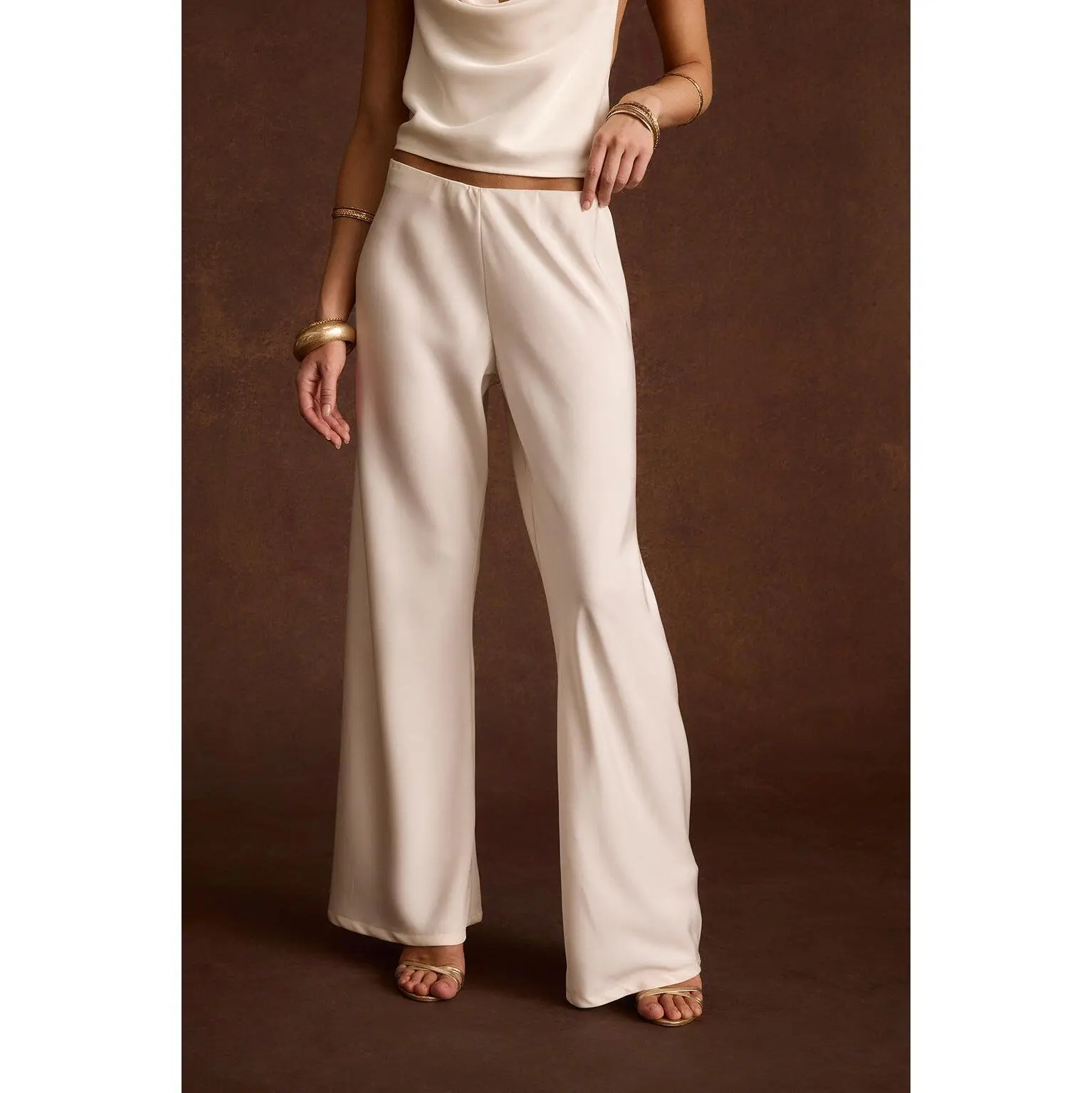 Sacha Ivory Satin Bias Pant Bottoms Light
