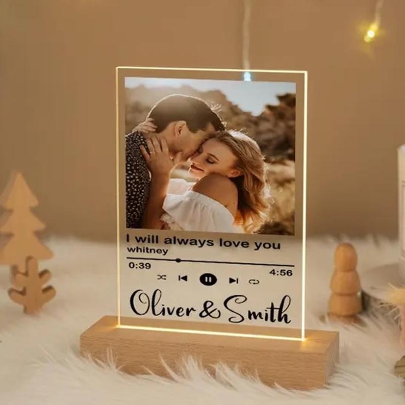 Personalized LED Night Light Photo Plaque with Scannable Song Code, Custom Music Plaque Night Light Gift for Valentine's Day, Song Picture Frame, Custom Led Light Night Lamp, Custom Actylic Music Photo Plaque, Gift for Boyfriend, Anniversary Gift