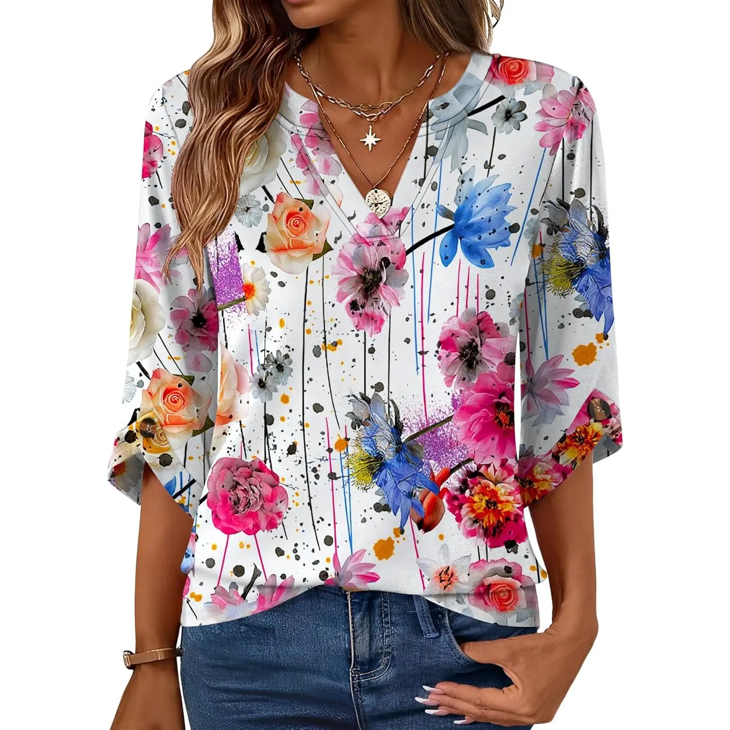 B White Colorful Floral