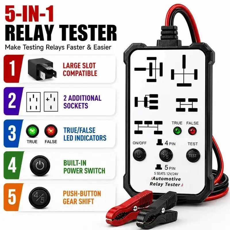 Universal 5-Pin Automotive Relay Tester, Upgraded 12V/24V Car Battery Diagnostic Detector Tool for Standard & Non-Standard Micro Mini Relays，Fast Car Circuit Checker for Easy Troubleshooting & Repair voltage