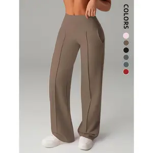 Women's High-Waisted Wide-Leg Yoga Pants with Quick-Dry Technology - Full-Length Flared Bell-Bottoms, Solid Color Elastic Workout Trousers for Gym, Pilates, Casual Wear Machine Washable Athletic Leggings staud 2 k sleepwear couples Gothic Ruffle Chr black