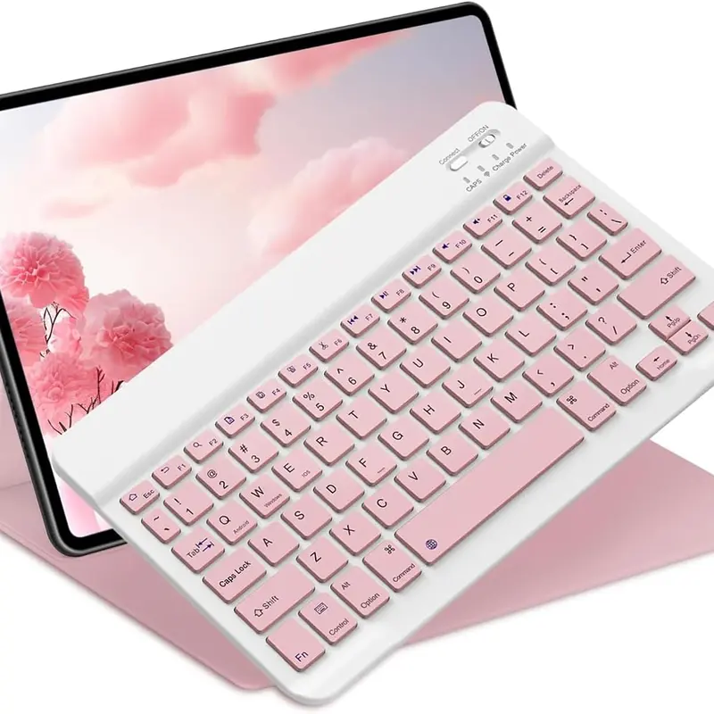Rechargeable Wireless Aluminium Chocolate Keyboard Case - Compatible with iPad 10th Gen, Pro 13/12/11/9/8/7in, Air 13/11th Gen, mini, A16, Samsung/Xiaomi Tablets, Windows, Travel & Office Accessory