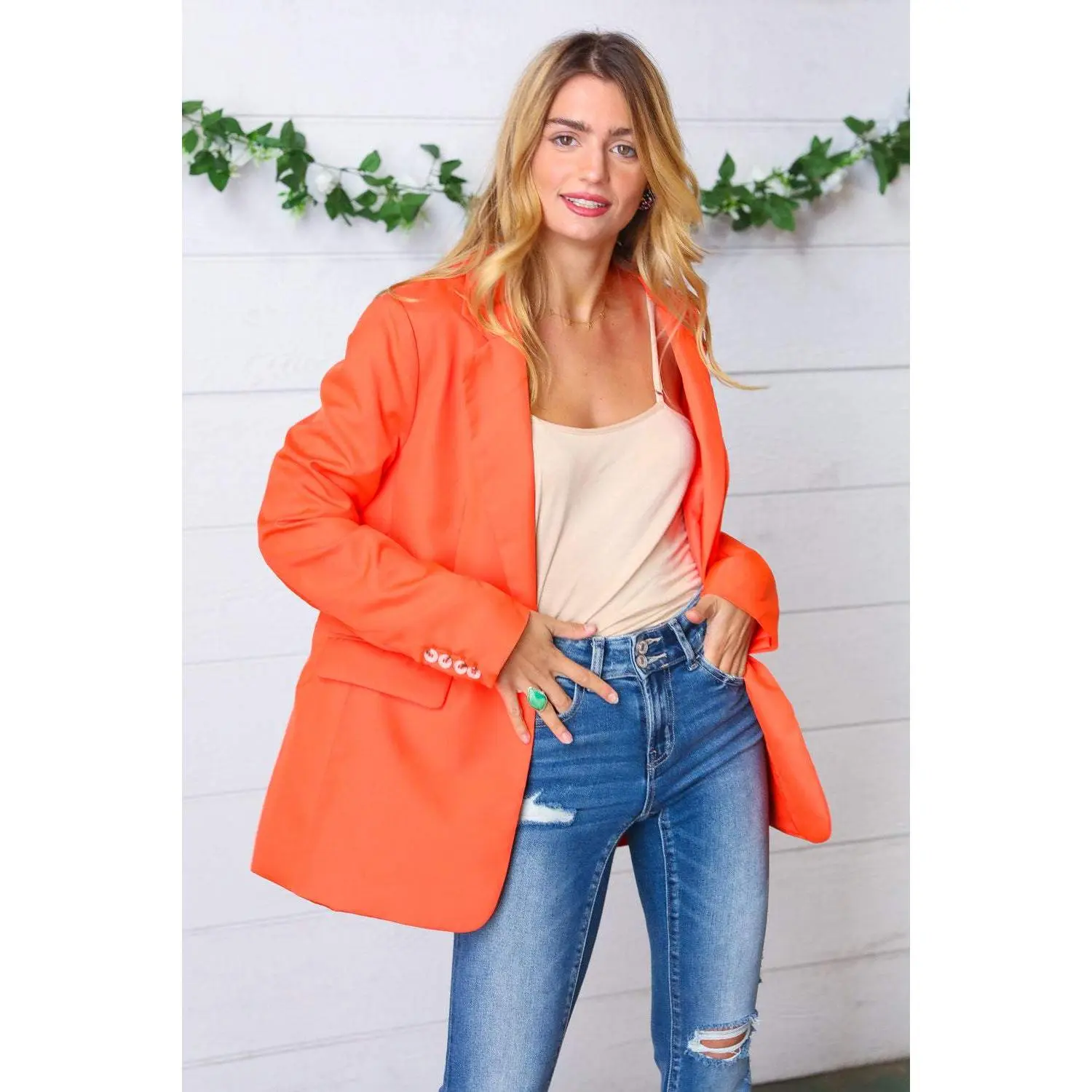 Coral Notched Lapel Lined Blazer
