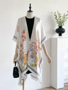 Women's Floral Print Open Front Cape Shawl, Casual Lightweight Scarf for All Seasons, Fashion Accessories for Women & Girls, Clothes
