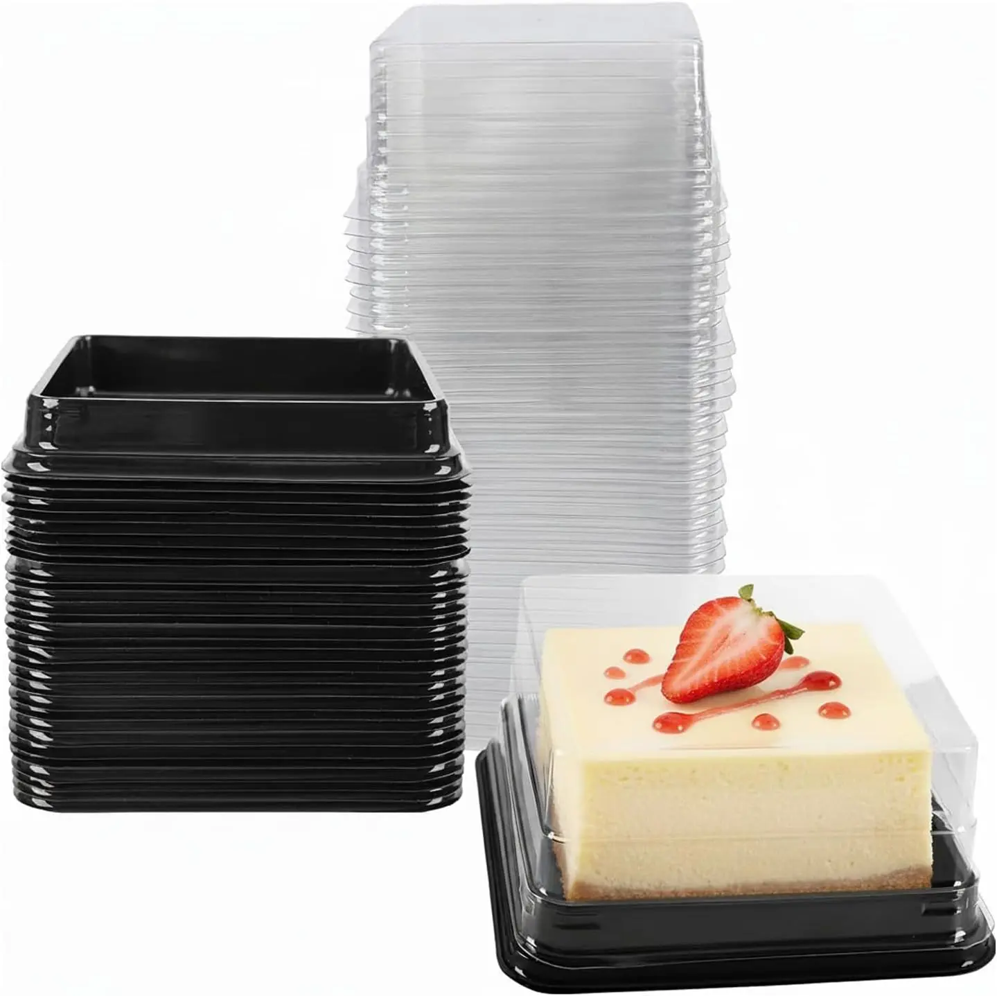 150 Pcs Small Size Plastic Mini Disposable Dessert Boxes with Transparent Lids - 3.07x3.07x1.57 Inches Hygienic Storage Containers for Cheesecake,Mousse,Cupcakes - Ideal for Event Catering,Cafes, Lid, 3.07 X 3.07 X 1.57 Inches