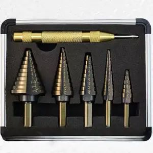 Step Drill Bits, 6PCS HSS Titanium Coated Step Drill Bit Set, 50 Sizes High Speed Steel Step Bits for Metal Wood Plasticwith Aluminum Case
