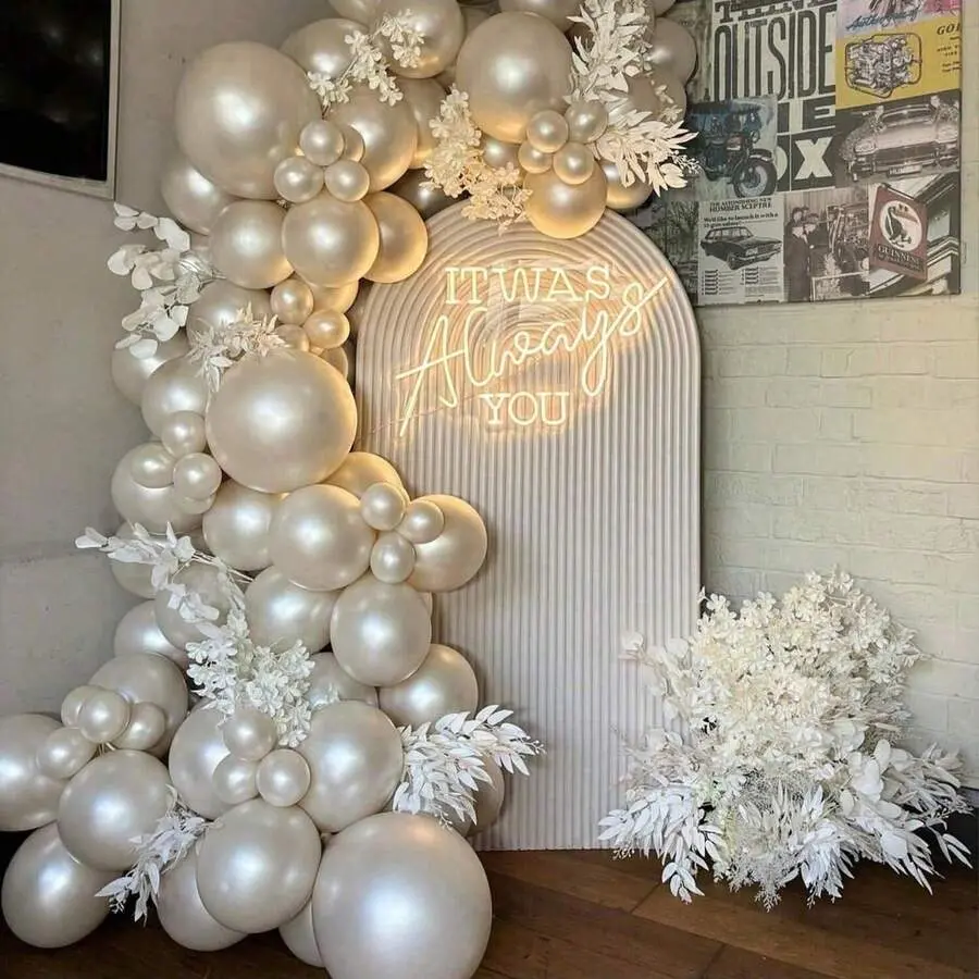 92-Piece Varied-Size Pearl White Latex Balloon Arch Kit - Party Garland Set with Glue Dots, Connectors, Backdrop for Weddings, Birthday, Anniversary, Graduation (Home & Festive Supplies)