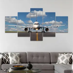 Airplane Taking Off Pattern Canvas Unframed Painting, 5 Counts/set Modern Wall Art, Wall Decor for Home Living Room Bedroom Office, Ornaments