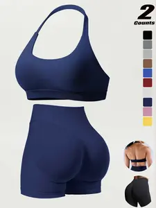 Three-Piece Quick-Dry Running Shorts Set, High Elasticity Ultra-Fine Matte Nylon, Adjustable Backless Seamless Sports Bra with Removable Pads, Tight Sports, Active Sportswear, Fitness Sportswear, Sports Activewear Set, Sports Clothing Set