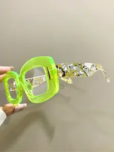 Unisex Fashionable Trendy Colorblock Eyeglasses, Casual Wide Frame Eyeglasses for Everyday Use, Fashion Accessories for Outdoor Activities