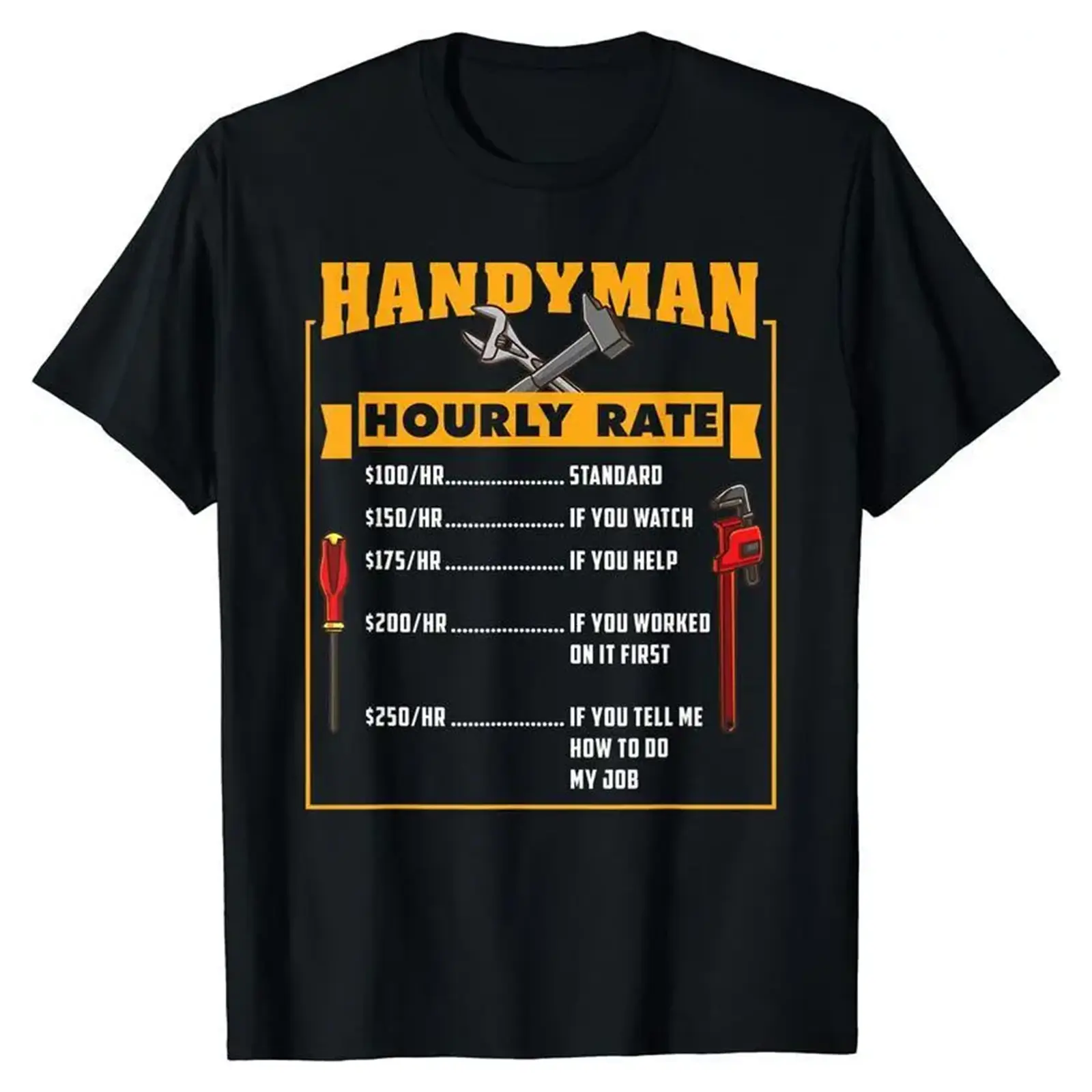 Handyman Hourly Rate T-Shirt,Funny Mechanic Crew Neck Graphic Tee,Birthday Gift,Premium Soft Cotton Unisex T-Shirt,Comfort Breathable Short Sleeve Casual Basic Tee