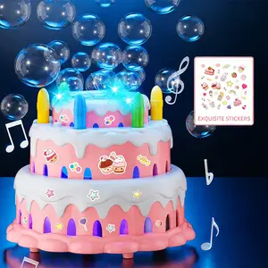 Electric Cake Bubble Machine, Multifunction Bubble Maker, Automatic Multi-Hole Blower with Lights and Music, Birthday Party Toy, Requires Aa Batteries
