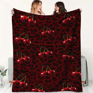 Burgundy Flannel Throw Blanket, Leopard Pattern Blanket, Burgundy Vibe and Cherry Leopard Prints, Soft and Fluffy Blanket, Warmth, Outdoor Activities, and As A Gift, Using In The Living Room, Sofa, Office, While Camping, and During Travel