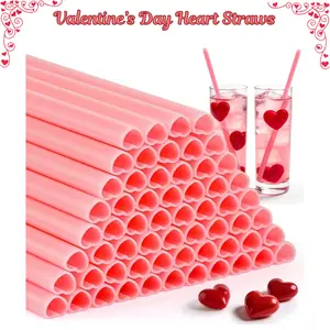 100 Count Valentine’s Day Heart Straws – Pink Heart-Shaped Disposable Plastic Drinking Straws, Cute Party Supplies for Valentine’s Day, Weddings, Birthdays & Romantic Decorations
