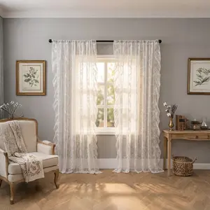 French Country Style Floral Lace Curtain, 1pc and 2pcs, Window Sheer Drapes, Festival Decoration, Elegant Home Decor, Interior Decoration Accessories, Home Textile