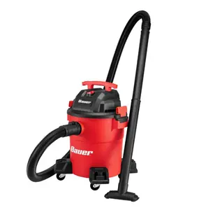 BAUER 6 Gallon Wet/Dry Vac 4 Peak HP with 7 ft. Ultra-Flexible Hose, Cartridge Filter, Two Extension Wands & Gulper Nozzle for Effective Cleaning