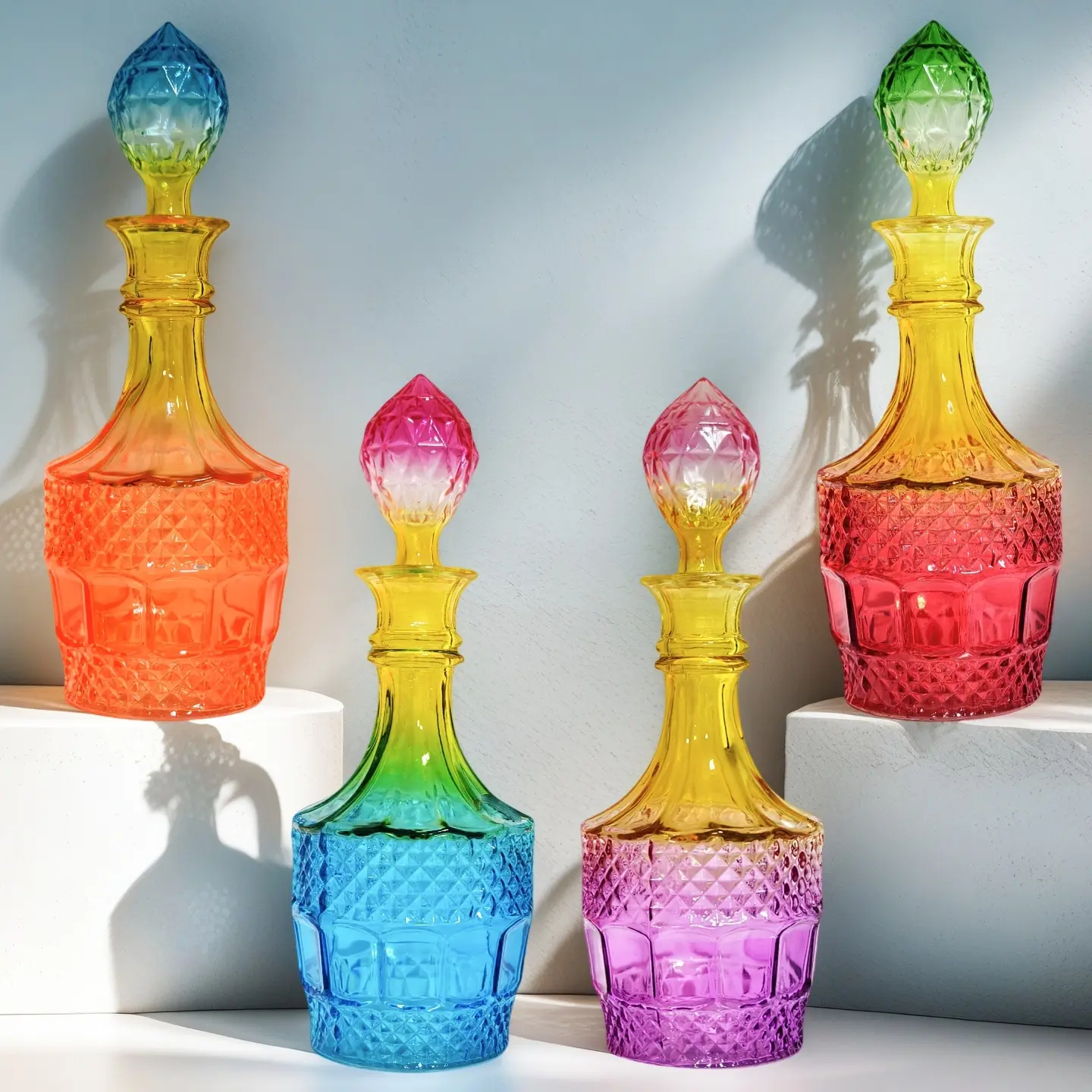 27oz Vintage Gradient Colored Glass Decanter & Vase, Antique Kitchen Decor Decanter | Airtight Stopper | Multi-functional Carafe for Whiskey, Vodka, Wine or Flower Arrangement-Ideal Present for Men, Dad, Boyfriend, Wedding and Holidays