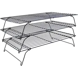 3 Tier Stackable Cooling Rack for Baking - 15.75" x 10" Carbon Steel Wire Cookie Cooling Racks, Multi-Level Stackable Cookie Rack for Cakes, Pastries & Fruit - Collapsible & Dishwasher Safe