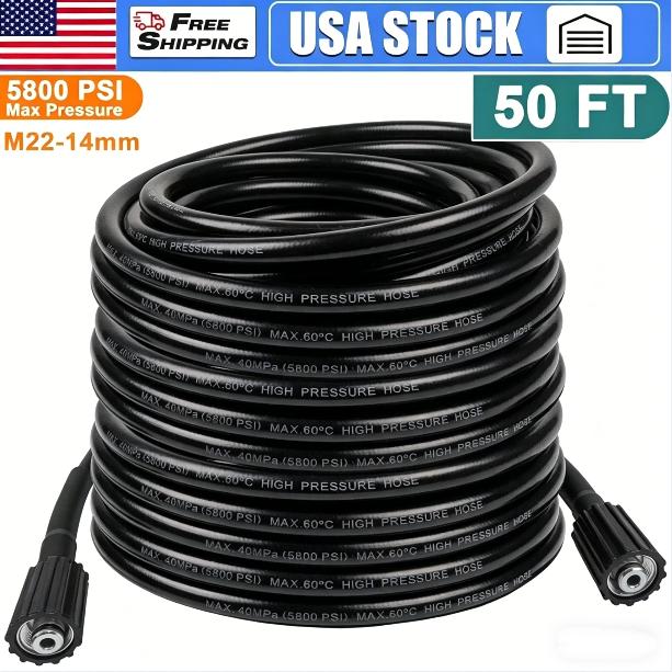 High Pressure Washer Hose 15m/50ft 5800PSI M22-14mm Power Washer Extension Hose for Cleaning