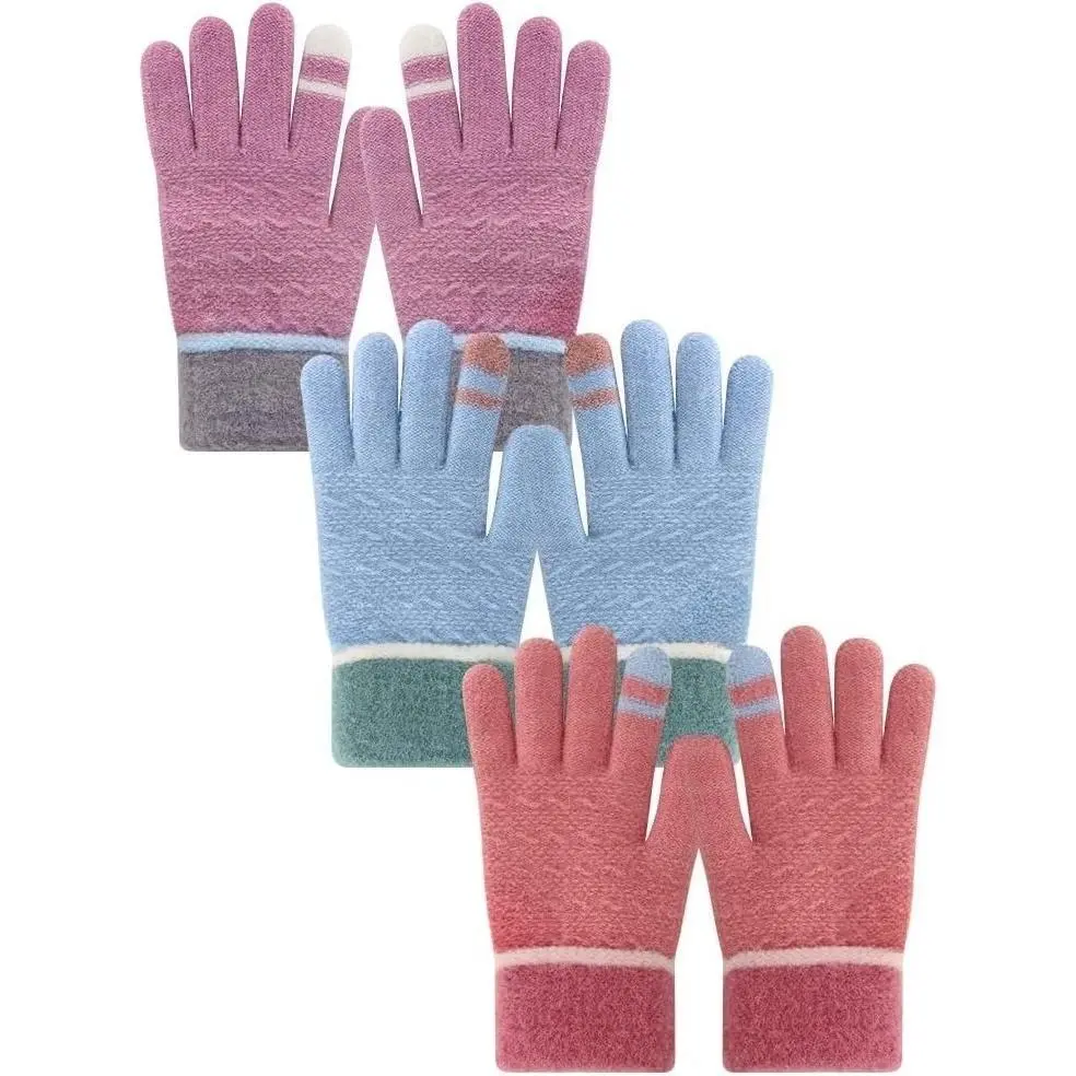 X-GLV04   Winter Gloves for Toddler Kids - 3 Pairs Boys Girls Soft Warm Wool Lined Gloves Full Finger Children Knit Gloves