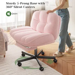 Raybee Criss Cross Office Chair with Wheels & Foot Rest , 6.3" Thick Cushioned Swivel Vanity Chair  , Cross Legged Computer Chair for for Home Office, Apartment, Bedroom burden 300lbs