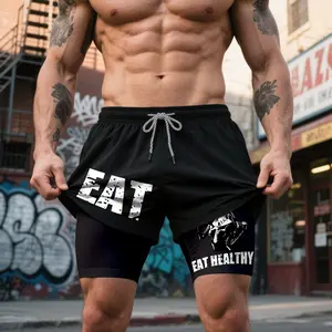 Double-Layer Sports Shorts Graphic Shorts Black Shorts Camo Shorts Streetwear Shorts Men Outfits Men Short Shorts Vacation Outfits Shorts