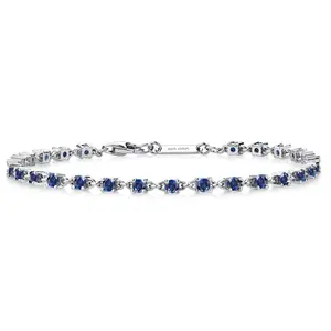 Blue Created Sapphire Tennis Bracelet for Women in 925 Sterling Silver | 1.76 Cttw | Round: 2.5MM | Gemstone September Birthstone | 7 Inch
