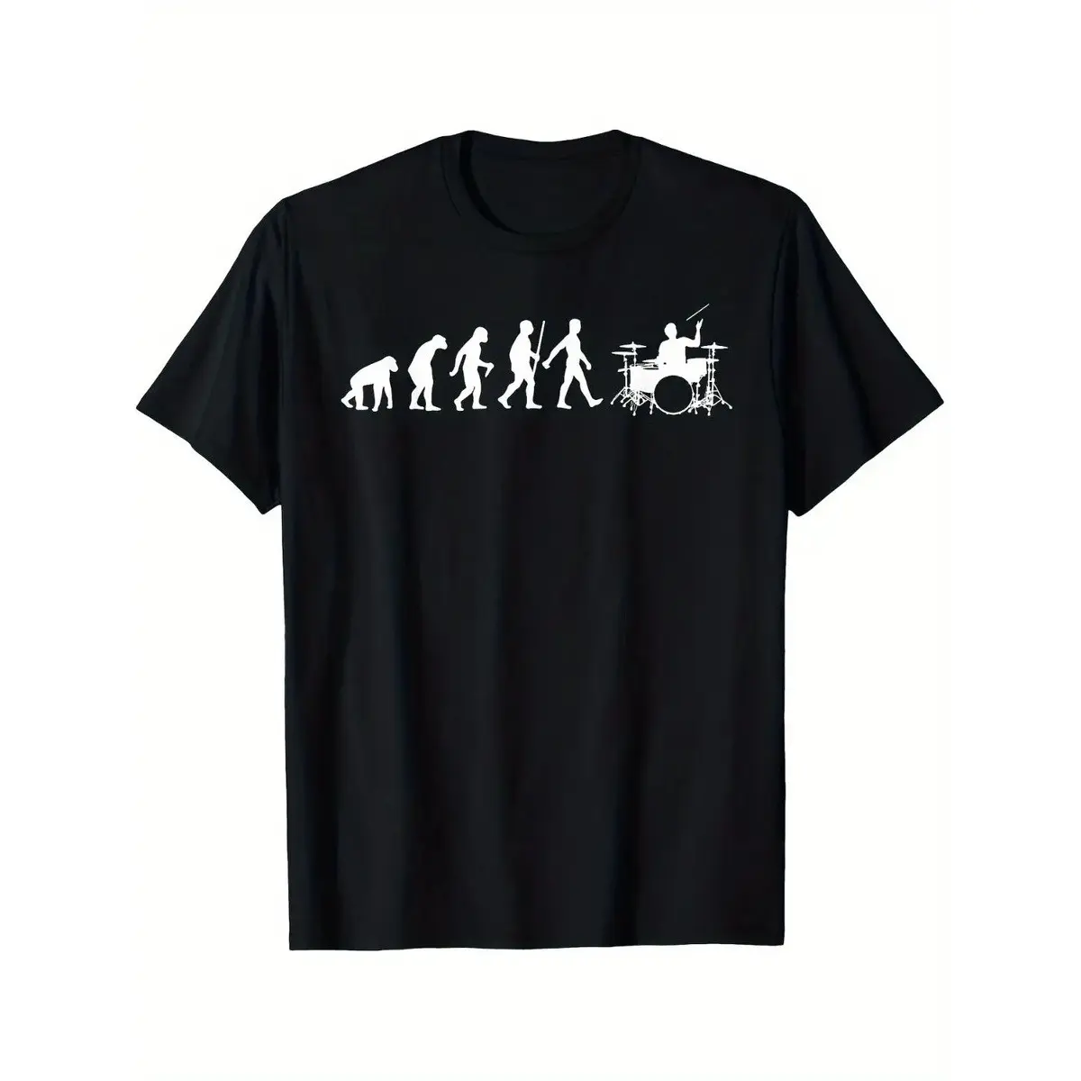 Men's Human Evolution to Drummer Drumming Silhouette T-Shirt - Music-Themed Graphic Tee with Drumstick & Drumhead Design, Casual Round Neck Shirt for Drummers, Fans, Musicians (Machine Washable)
