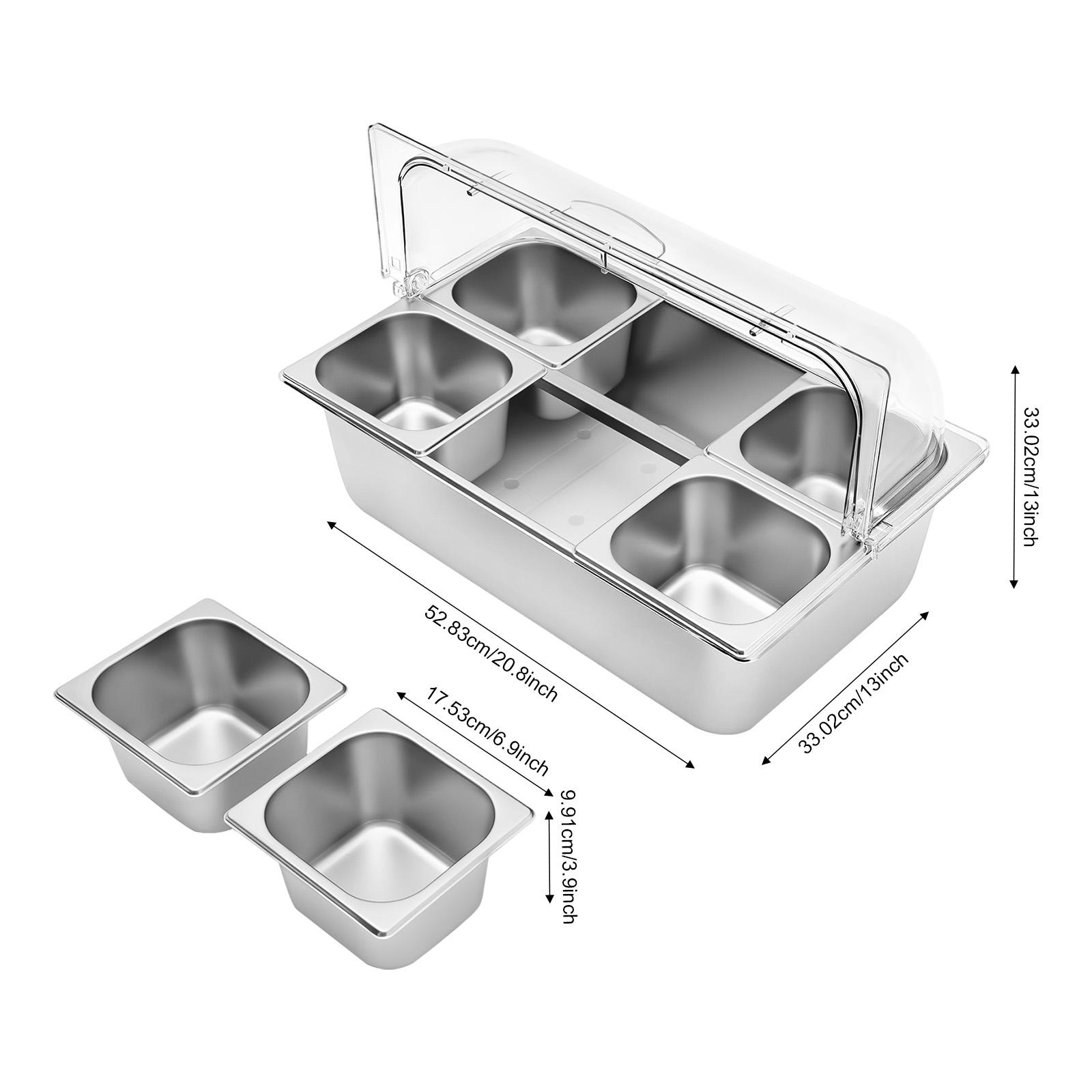 2 Pack 6 Compartment Food Serving Tray with Lid Spoons Tongs Ice Bags for Fruit Vegetable Snack Dessert Picnic Buffet Party