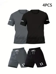 Men's Casual Sportswear Set, Quick-Dry Breathable Short Sleeve Tee and Pocketed Elastic Waist Shorts, Ideal for Spring Summer Fall Activities, Sporty Comfy Breathable, Summer Training Clothing, Athleisure Breathable Clothes