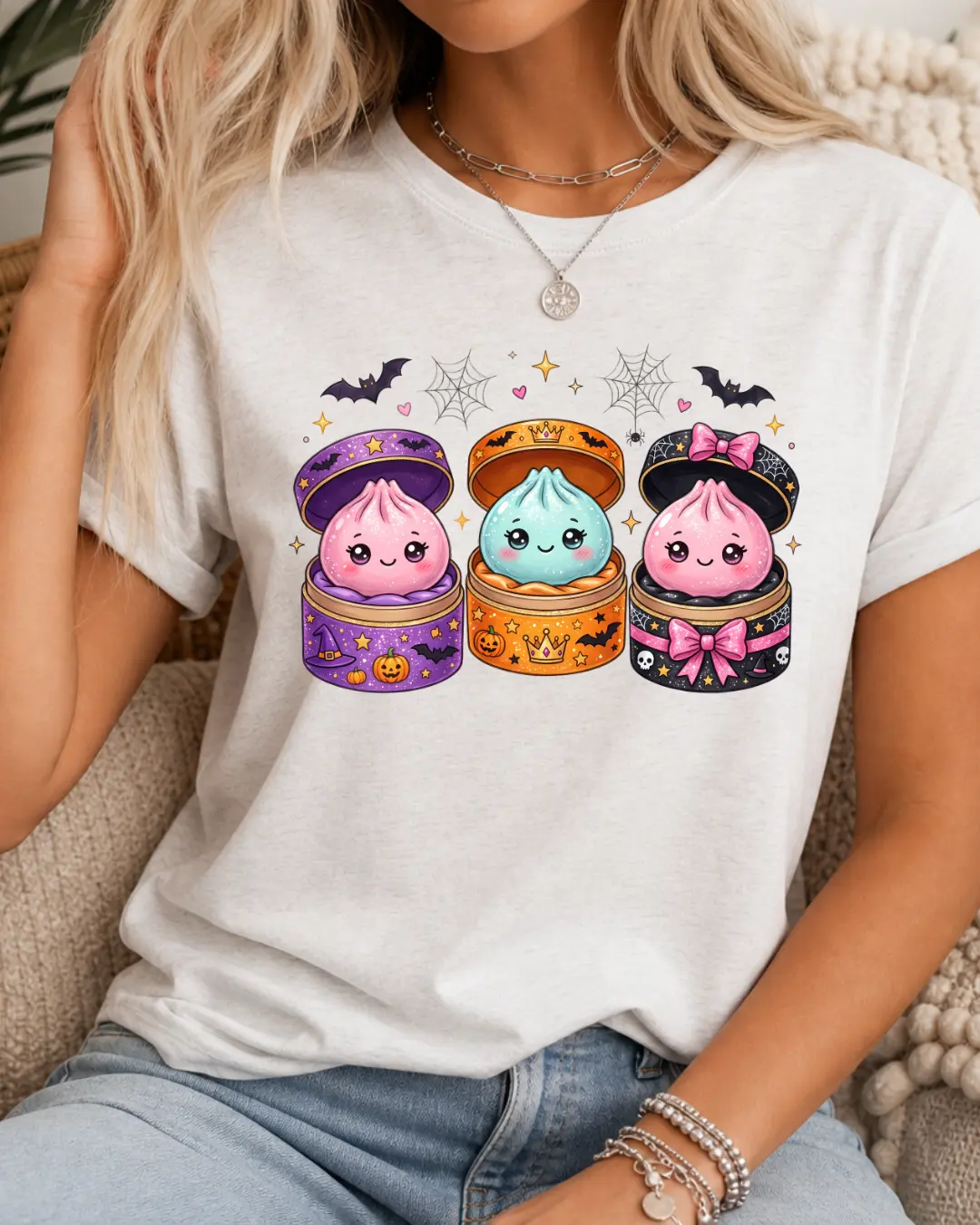 Halloween Dumpling T-Shirt | Cute Dumpling Costume | Funny Halloween Foodie Tee Casual Fabric
