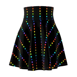 Rainbow Polka Dot Stripes Skater Skirt - Cute ROYGBIV LGBT Pride Month Rainbow Flared Skirt - Pride Month Polka Dot Stripes Skirt