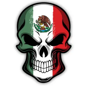 Mexican Flag Skull Art Cut To Shape Vinyl Sticker High Quality