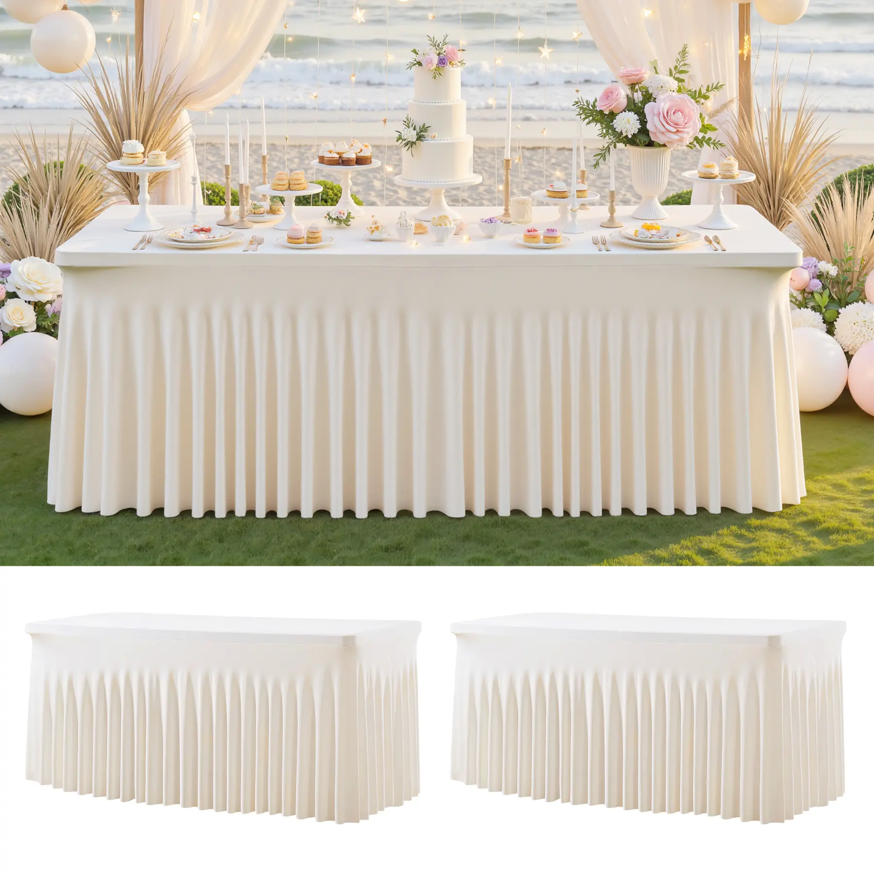 2-Pack Stretchy Classic Rectangle Spandex Tablecloths, Multi-Size (4/6/8ft) - Washable, Stain-Resistant, Wrinkle-Resistant Party Decor Table Covers, Ideal for Weddings, Home Decoration,summerwins,Summer Sale,Mid Year Sale,Deals For You Day summerwins