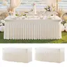 2-Pack Plain Elastane Tablecloths, Stretchy Ruffled Classic Rectangle Spandex Covers with 1-Piece-Fit Elastic Top Molded Snugly, 4ft/6ft/8ft Sizes, Washable, Stain-Resistant, Wrinkle-Resistant, Easy Install, Party Decor for Weddings, Elegant Home Supplies