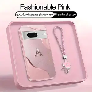 Wave Art 26 letter Phone Case, Suitable for [Google Pixel 7] high-end women's, Lanyard a beautiful four-leaf clover lanyard is included🍀 952