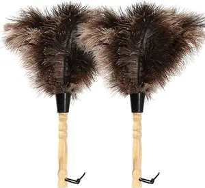 Ostrich  Duster 14 inch  Duster Fluffy  Genuine Ostrich Feathers with Wooden Handle and   Handheld Ostrich  Duster for Cleaning Supplies