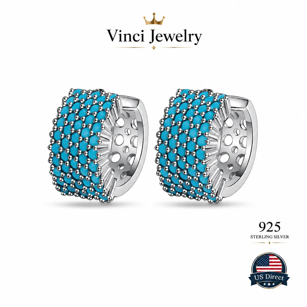 925 sterling silver Elegant Turquoise Statement Hoop Earrings Featuring Sparkling Blue Stone Details and Vintage Inspired Luxury Style Perfect for Daily Wear Party Events Vacation Outfits Wedding and Lovers Want a Bold Chic Accessory Adds Glamorous Charm