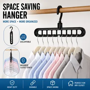 1 Pack Space Saving Hangers, Black Heavy Duty Plastic Closet Organizer and Collapsible Hanger Holder Stacker for Shirts, Sweaters, Pants, Dorm Room, Apartment, Wardrobe and Home Closet Storage