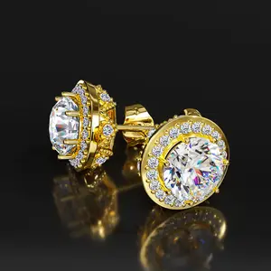 HELLOICE Moissanite Halo Stud Earrings 6.5mm/2ct Earrings VVS Full Synthetic Moissanite Earrings Jewerly Gift
