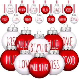 12 count Valentine's Day Ball Ornaments 2.36 Inch Red White Tree Ornaments Plastic Decorative  Be Mine Love  Baubles Valentines Day Decorations for Tree  Decor