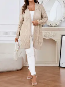 Women's Long Sleeve Knitted Cardigan, Knitwear, Womenswear, Plain Color Pointed Design, Button Front Closure, Casual Basic Ladies Outerwear