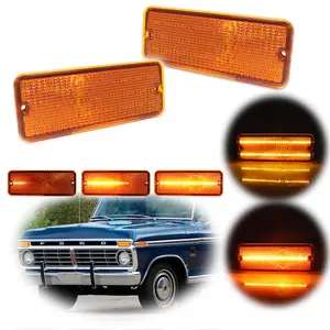 2pcs Sequential Amber LED Parking Signal lamps Light Lenses For 1974 1975 1976 1977 Ford F-100 F100,Replace OEM 906-55-22-04