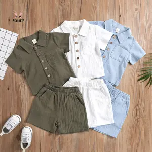 Lapel Single-Breasted Boys 2Pcs Set Short Sleeve Top Solid Shorts Summer Autumn