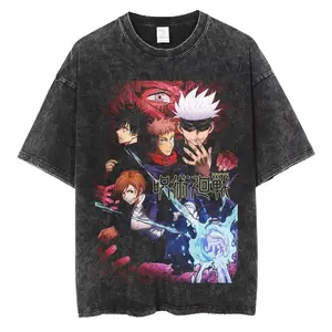 Hot Anime Jujutsu Kaisen Nanami Kento Print Tee Men Vintage Washed T-Shirt Oversize Tshirt Short Sleeve Cotton Loose Tops Tee