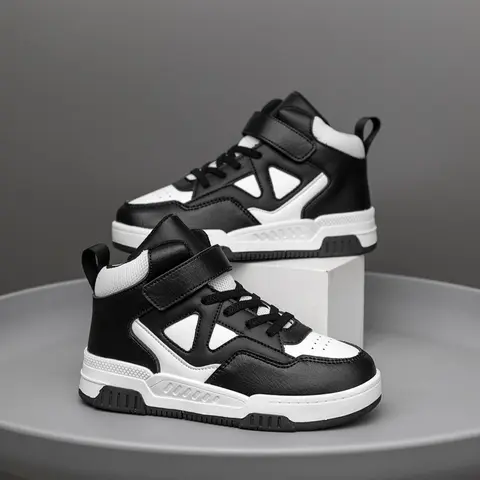 Unisex's Geometric Print High Top Sneakers, Fashionable Velcro Design Chunky Sneakers, Casual Comfortable Sports Shoes for Daily Wear, Casual Trainers